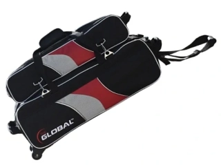 900 GLOBAL TAŠKA NA 3 KOULE AIRLINE TOTE DELUXE S ODEPÍNACÍ TAŠKOU NA BOTY ČERNO ČERVENO STŘÍBRNÁ 